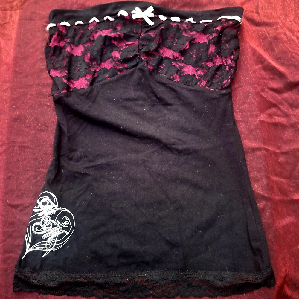 Metal Mulisha Black and Pink Lace Camisole